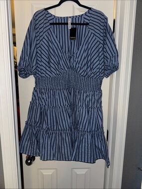 Torrid Blue Striped Smocked Waist Dress